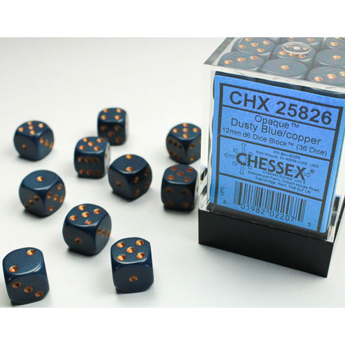Chessex 12mm d6 Set: Opaque - Dusty Blue w/Copper (36)