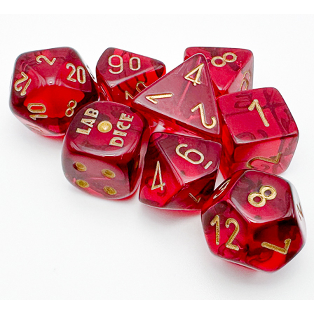 Chessex Lab Series Polyhedral Dice: Translucent - Crimson/Gold (8)