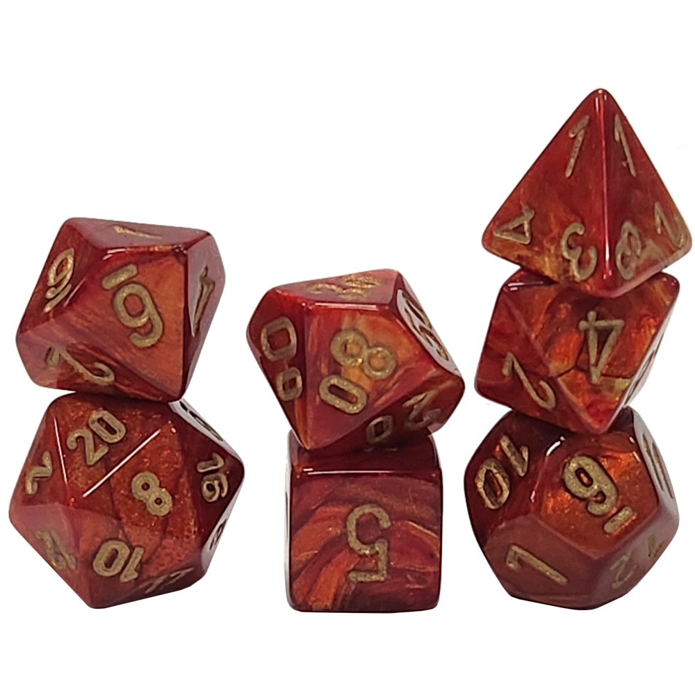 Chessex Mini Dice Set: Scarab - Scarlet w/ Gold (7)