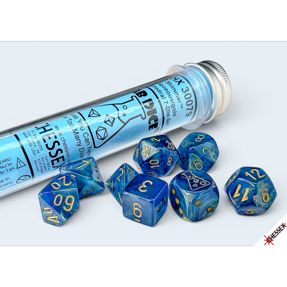 Chessex Lab Series Polyhedral Dice: Shimmer - Aqueous/Gold (Preorder)