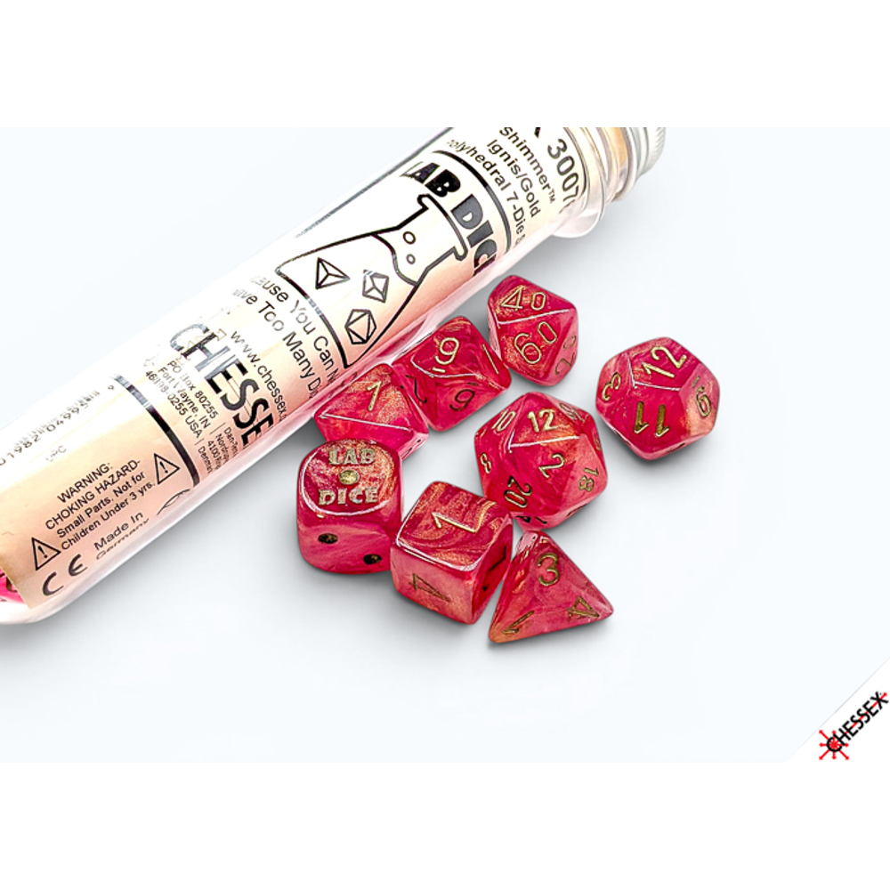 Chessex Lab Series Polyhedral Dice: Shimmer - Ignis/Gold (Preorder)