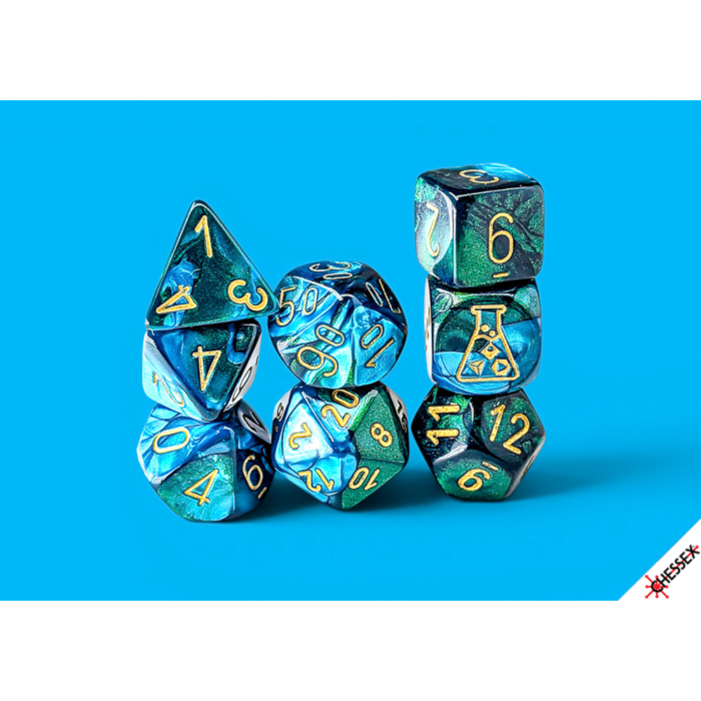 Chessex Lab Series Polyhedral Dice: Gemini - Green-Teal/Gold (Preorder)