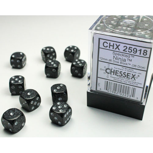 Chessex 12mm d6 Set: Speckled - Ninja w/Silver (36)