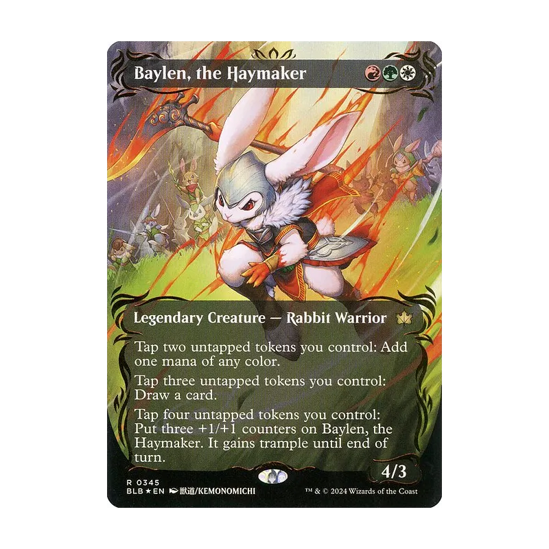 Baylen, the Haymaker (Borderless) (Raised Foil) - Bloomburrow (Foil Near Mint)