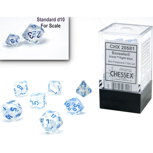 Chessex Mini Dice Set: Borealis Luminary - Icicle w/ Light Blue (7)