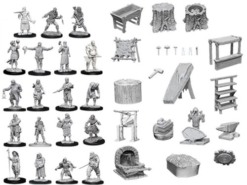 WizKids Deep Cuts Unpainted Minis: Townspeople & Accessories